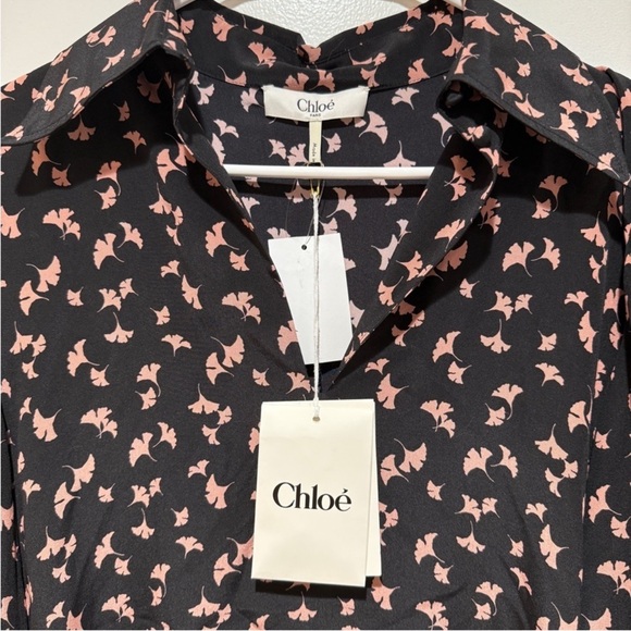 NWT Chloé Ginko Hommage Print Silk Mini‎ Dress Pearl Blush FR 40 US L Large Fall - Picture 3 of 14